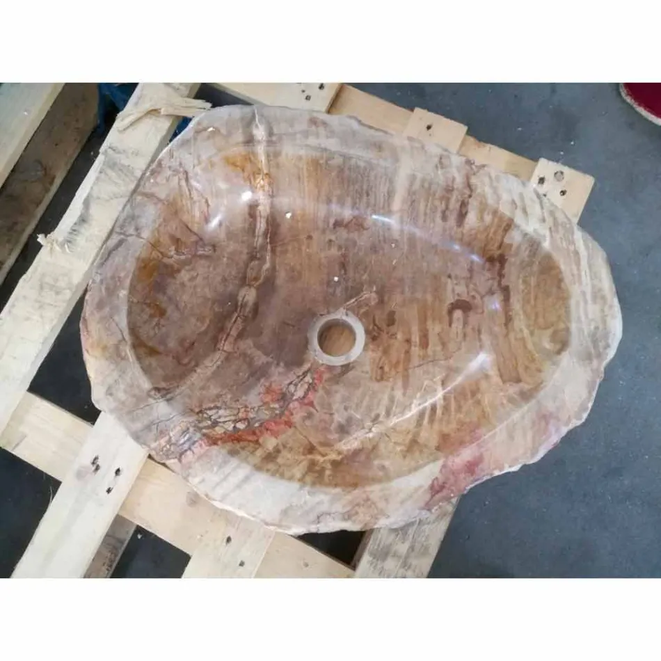 Houten wastafel Fossil Counter Goa enkel stuk Viadurini