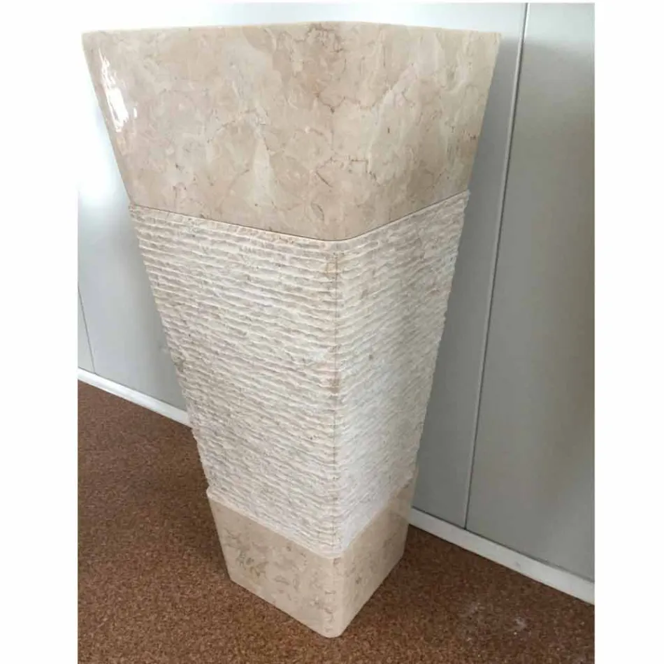 Wastafel in natuursteen met kolom Robin, wit stuk Viadurini