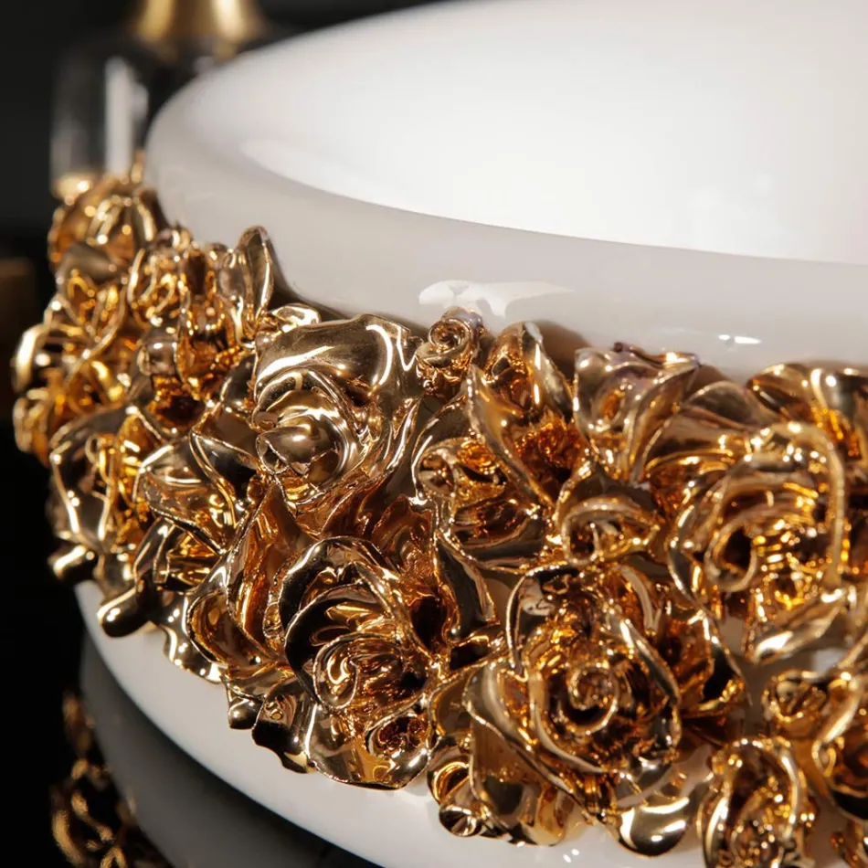 Porseleinen wastafel met hand aangebrachte bloemblaadjes Made in Italy - Amarone Viadurini