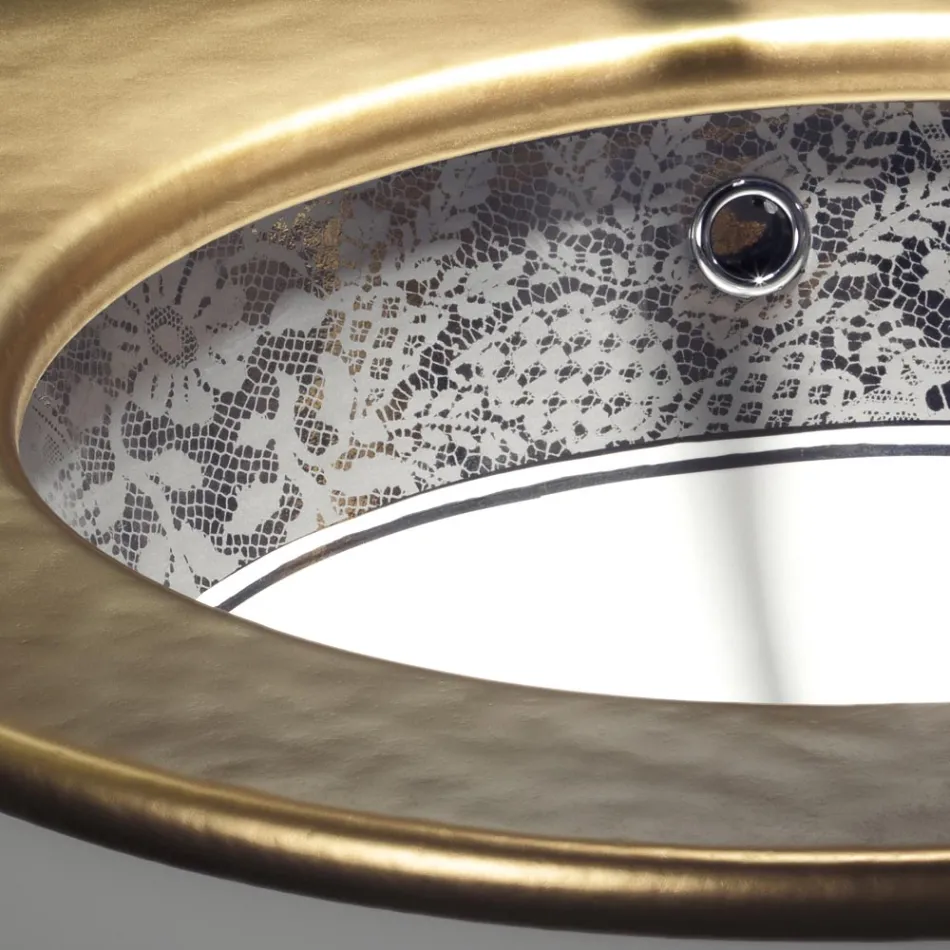 Ingebouwde gootsteen in Fire Clay met platina kantband Made in Italy - Erioli Viadurini