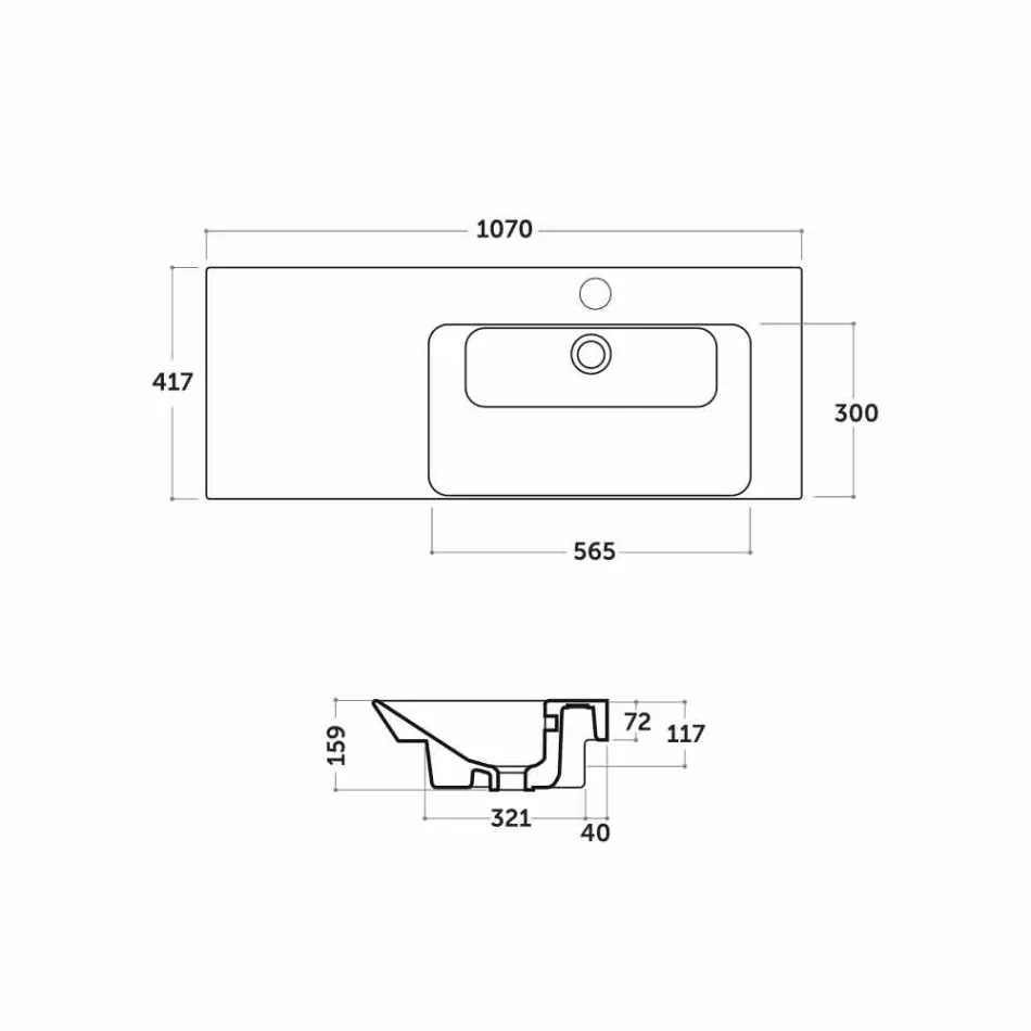 Modern recht aanrecht verzonken wastafel in keramische Maida Viadurini