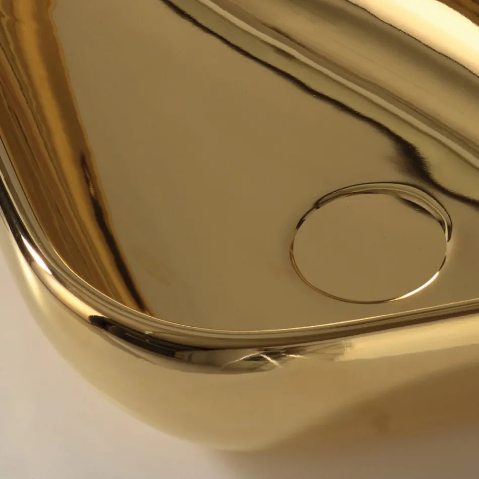 Moderne wastafel op aanrecht in goudkeramiek gemaakt in Sofia, Italië Viadurini