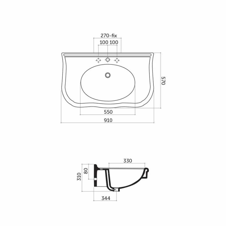 Moderne wandwastafel met of zonder poten, L90 cm in Avise Ceramic Viadurini