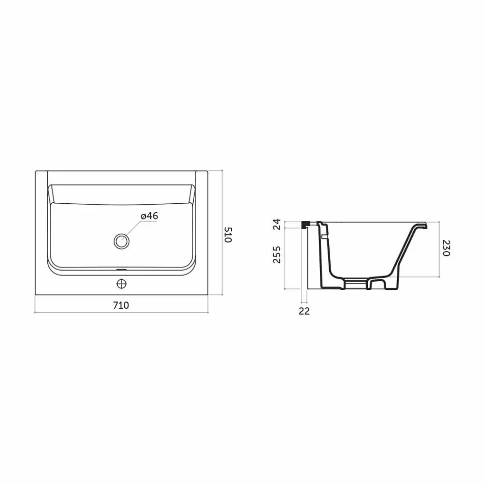 Moderne wastafel met één gat in keramisch wit of panamakleurig Viadurini
