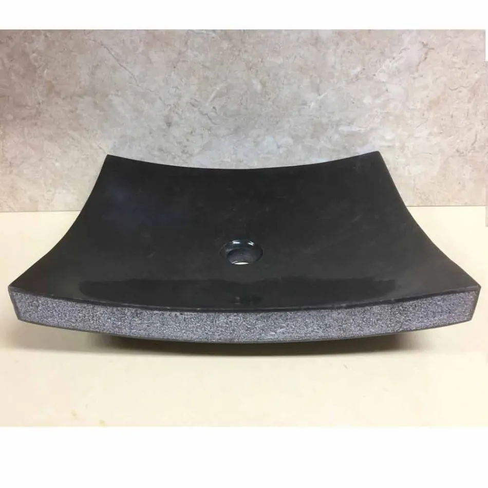 Zwarte wasbak in natuursteen Love, uniek stuk Viadurini
