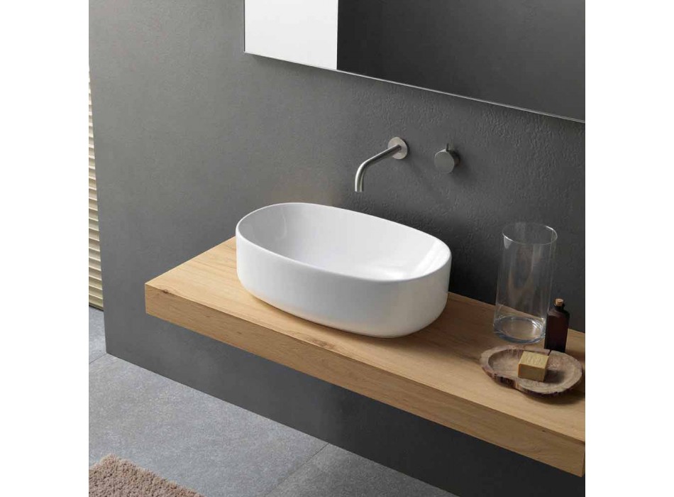 Ovale moderne en design wastafel in wit keramiek - Ventori1 Viadurini