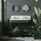Dubbele wastafel in de badkamer met rechthoekige en keramische structuur - Kevin Viadurini