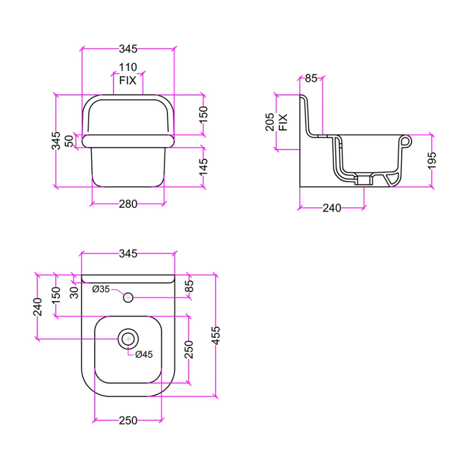 Rechthoekige hangende keramische badkamerwastafel - Elodie Viadurini