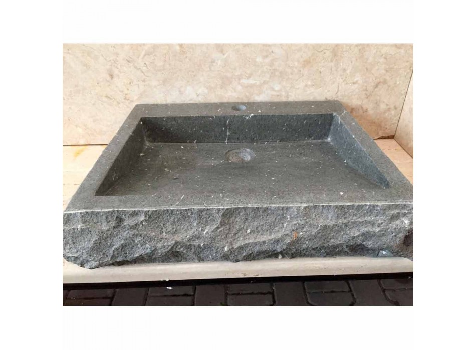 Nisa handgewassen, rechthoekige wasbak van steen andesiet Viadurini