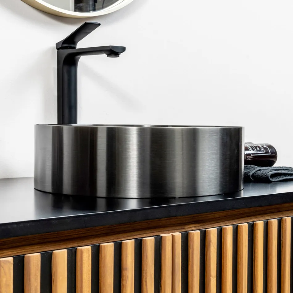 Ronde opzetwastafel in roestvrij staal in verschillende afwerkingen - Fiordaliso Viadurini