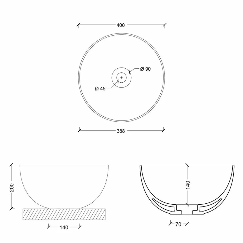 Rond wastafel in modern design keramische Ster van 40 cm Viadurini