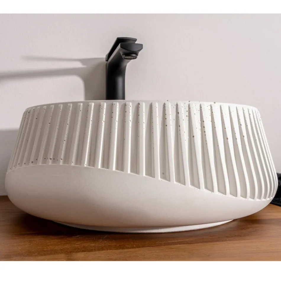 Ronde opzetwastafel van cement en hars - Ibisco Viadurini