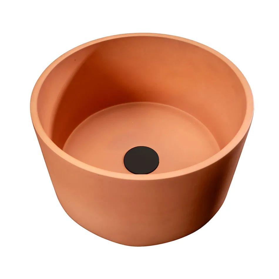 Ronde opzetwastafel gemaakt van Mali Orange Terrazzo - Azalea Viadurini