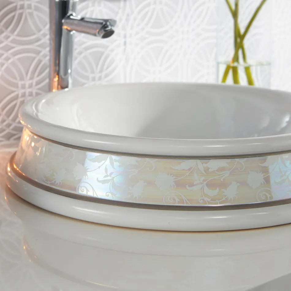 Half verzonken badkamerwastafel gemaakt van Fire Clay Made in Italy - Erasmo Viadurini