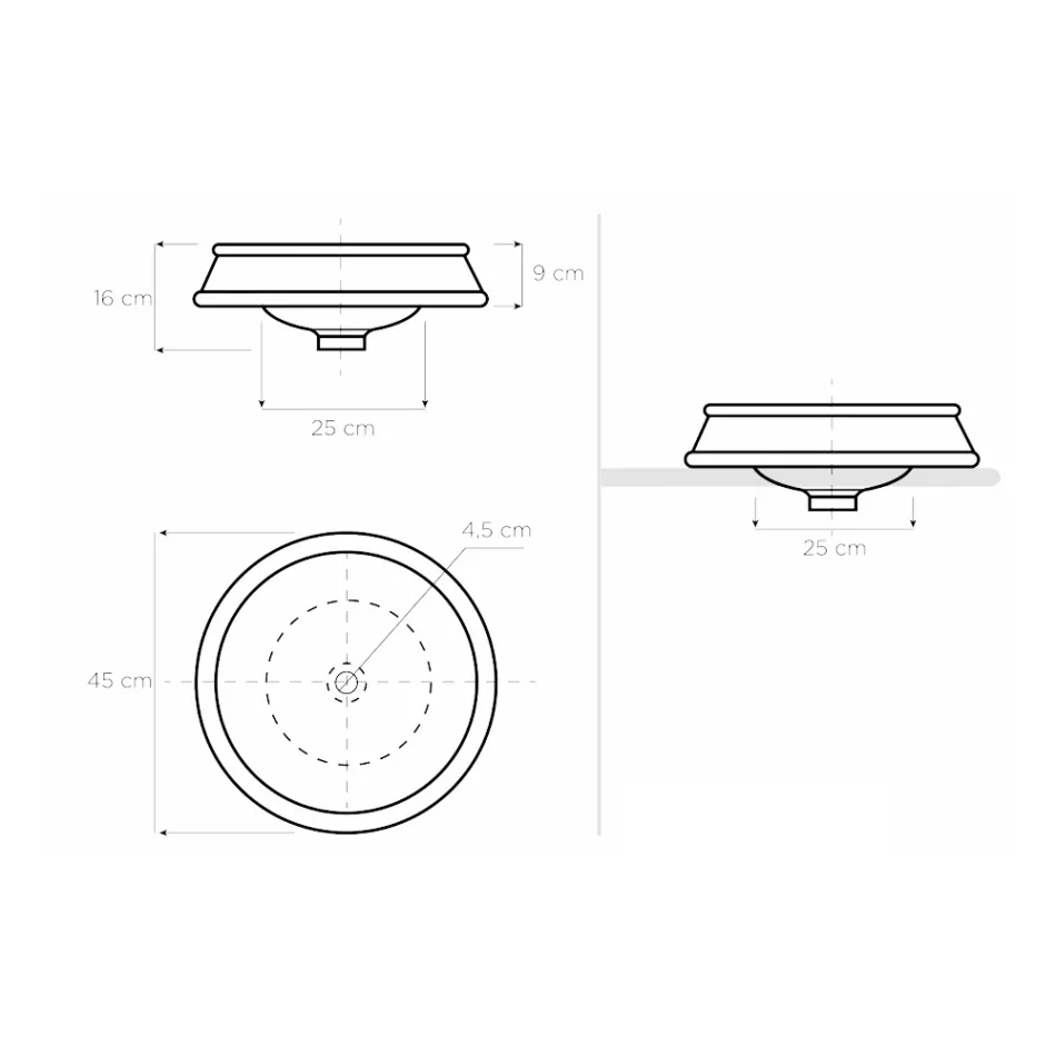 Half verzonken badkamerwastafel gemaakt van Fire Clay Made in Italy - Erasmo Viadurini