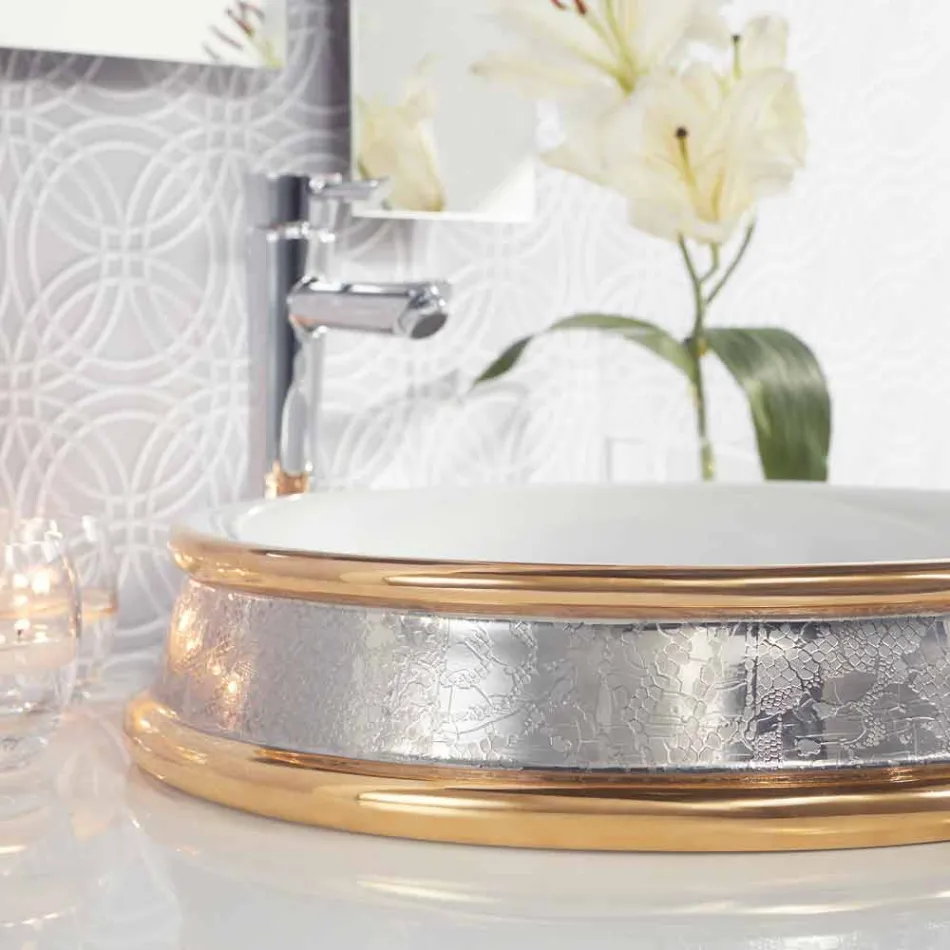 Ontwerp semi-verzonken gootsteen in handgemaakte vuurlei in Italië, Manilo Viadurini