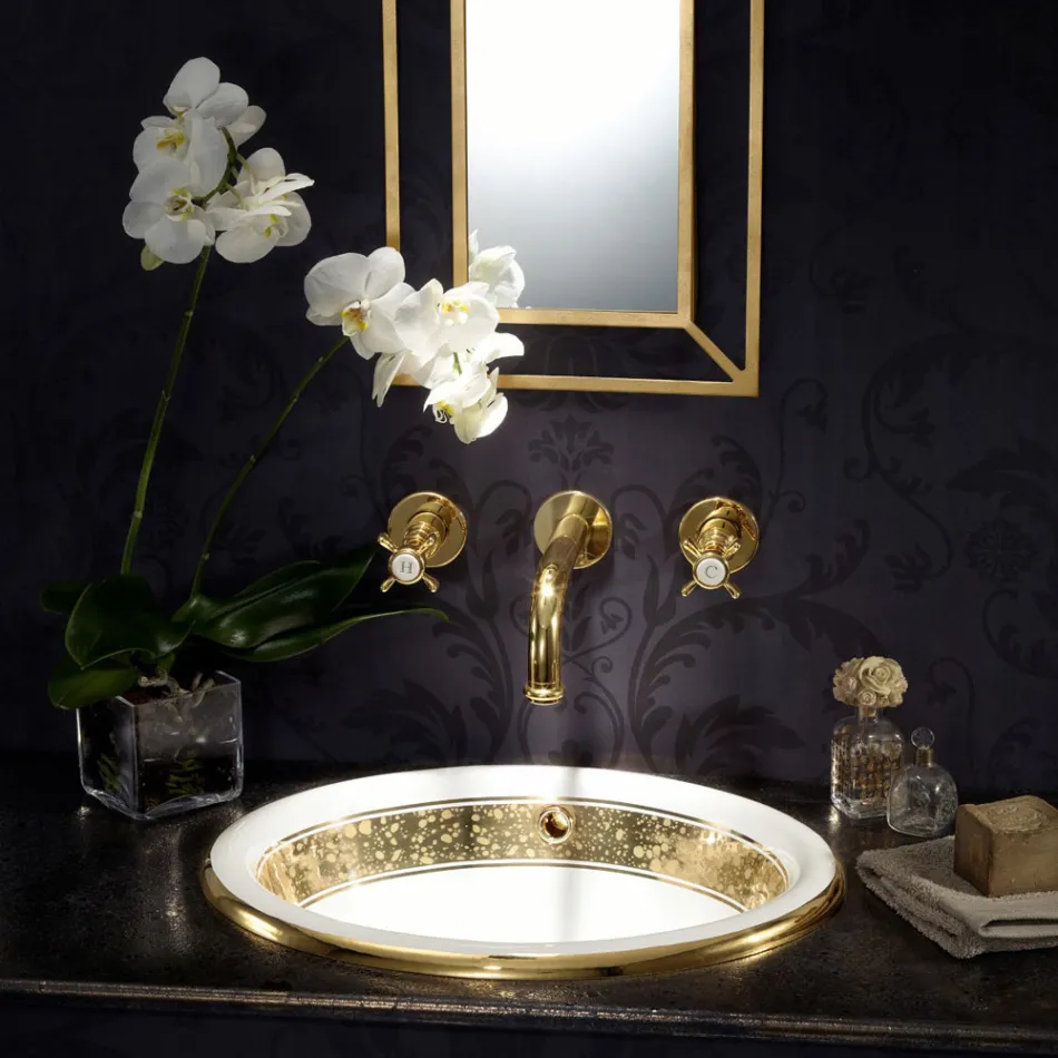 Half verzonken wastafel in Fire Clay met band in verschillende afwerkingen - Botticino Viadurini