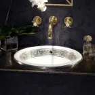 Half verzonken wastafel in Fire Clay met band in verschillende afwerkingen - Botticino Viadurini