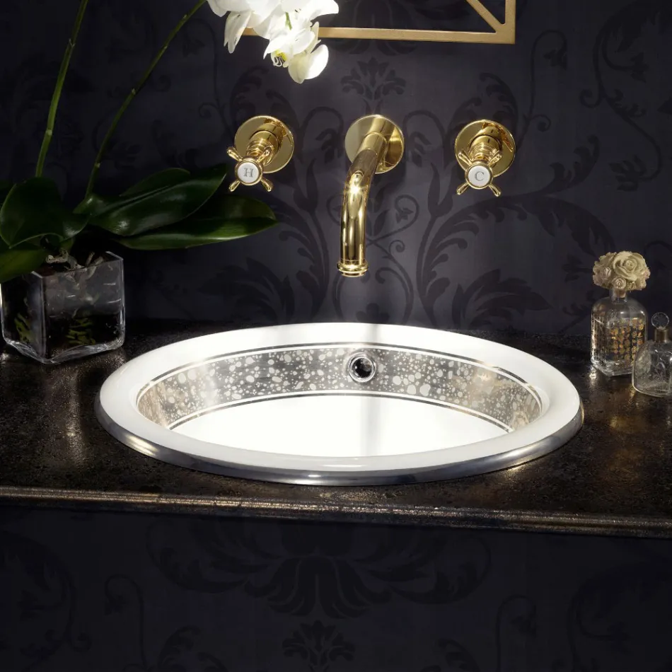 Half verzonken wastafel in Fire Clay met band in verschillende afwerkingen - Botticino Viadurini