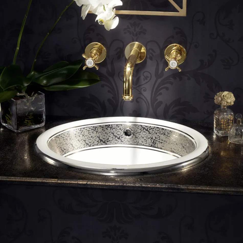 Half verzonken wastafel in Fire Clay met band in verschillende afwerkingen - Botticino Viadurini