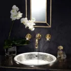 Half verzonken wastafel in Fire Clay met band in verschillende afwerkingen - Botticino Viadurini