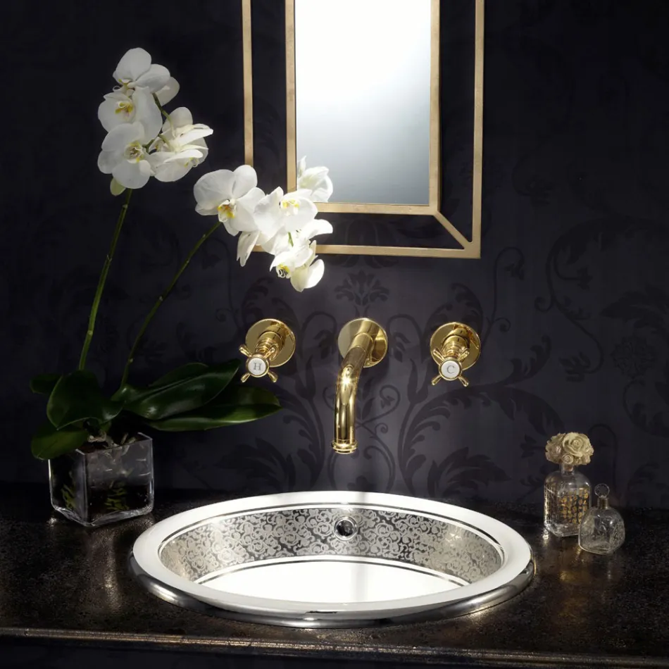 Half verzonken wastafel in Fire Clay met band in verschillende afwerkingen - Botticino Viadurini