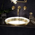 Half verzonken wastafel in Fire Clay met band in verschillende afwerkingen - Botticino Viadurini