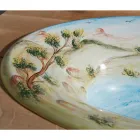 Half verzonken wastafel in vuurklei met landschap van Deruta Made in Italy - Principe Viadurini