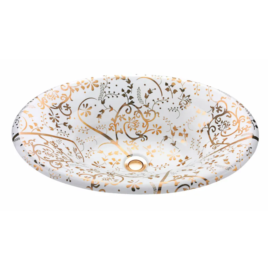 Half verzonken wastafel in vuurklei met gouden spiraal Made in Italy - Principe Viadurini