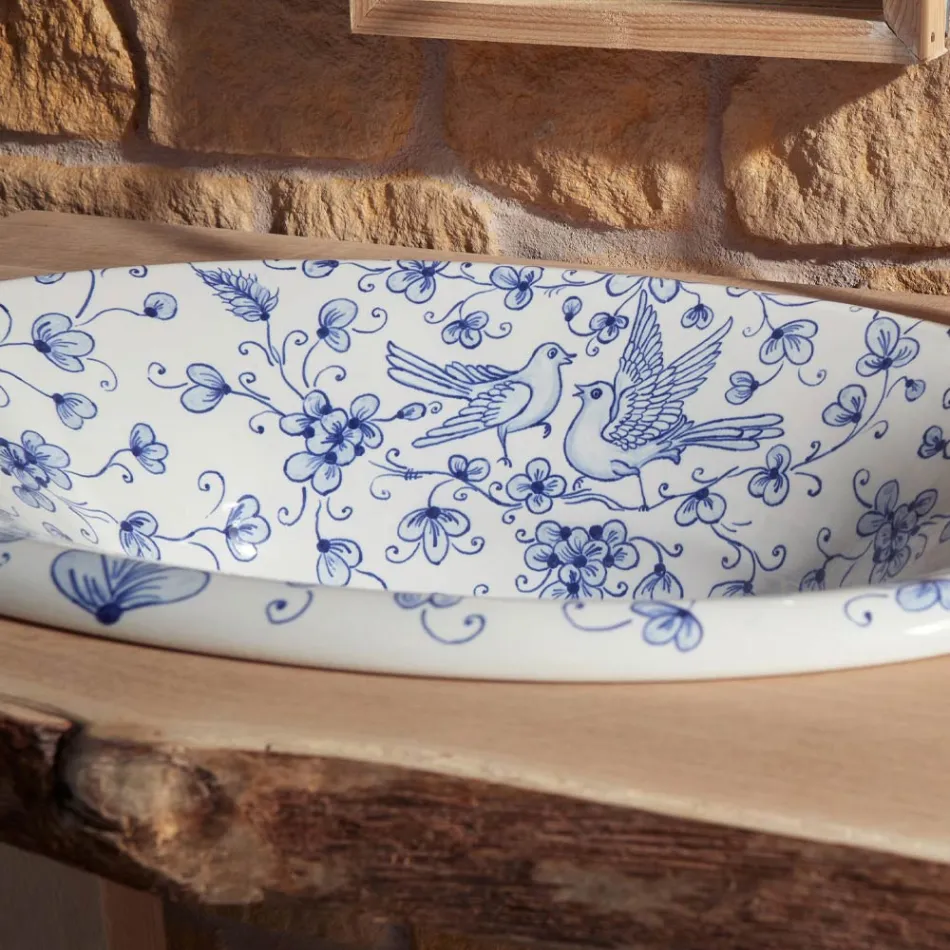 Half verzonken wastafel in handgeschilderde vuurklei Made in Italy - Principe Viadurini