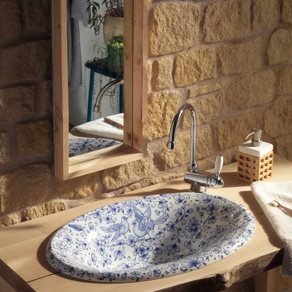 Half verzonken wastafel in handgeschilderde vuurklei Made in Italy - Principe Viadurini