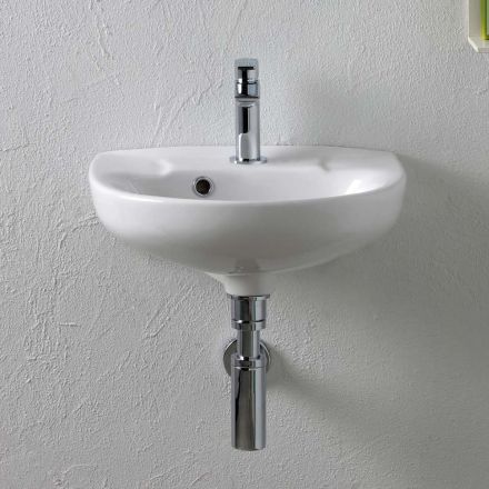 Wandgemonteerde witte keramische wastafel met een elegant modern design - Silica Viadurini