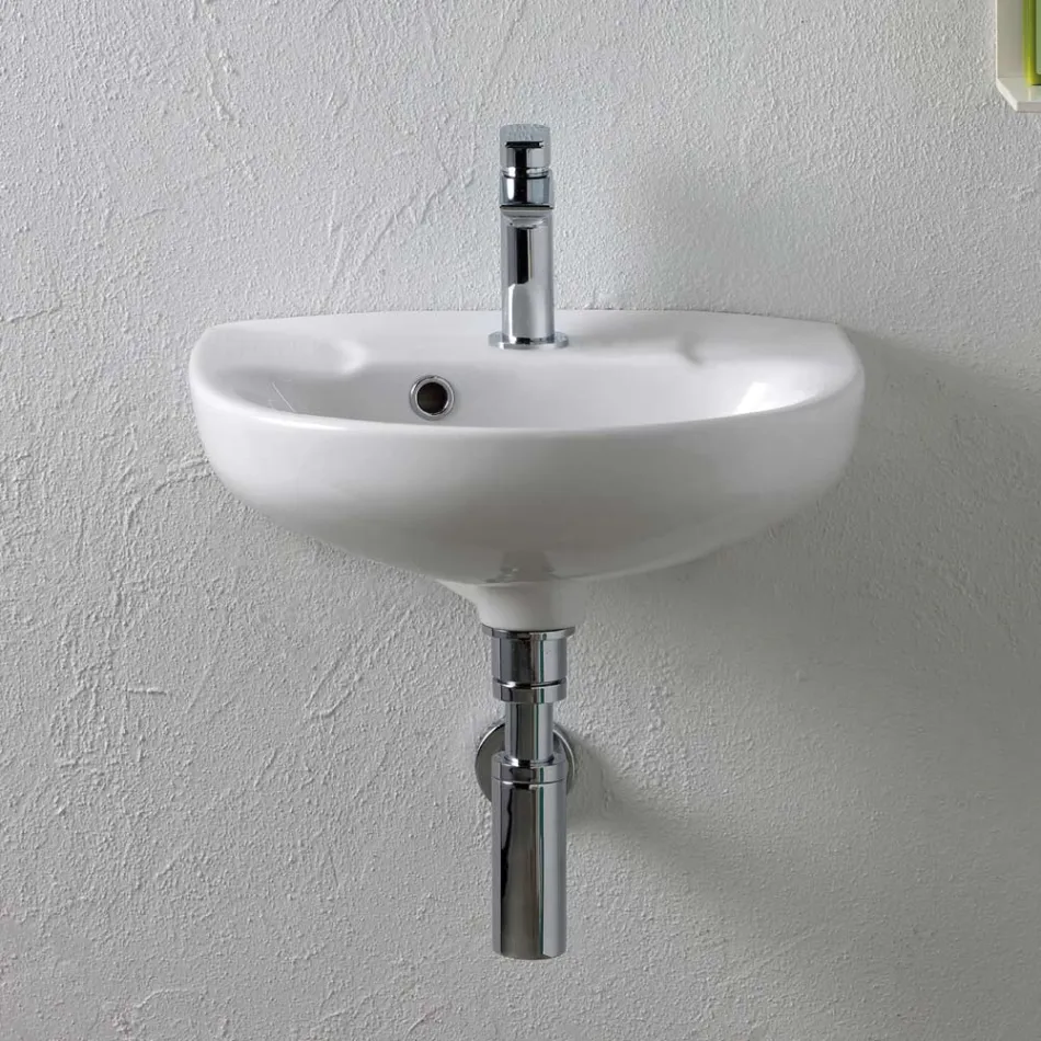 Wandgemonteerde witte keramische wastafel met een elegant modern design - Silica Viadurini