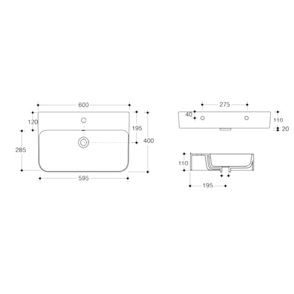 Wandhangende keramische wastafel met optionele handdoekhouder Made in Italy - Graffa Viadurini
