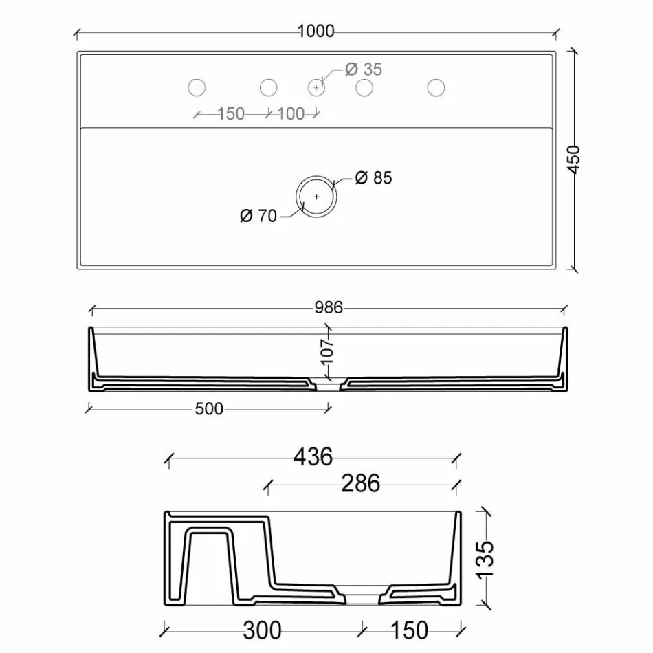 Wastafel in modern design keramische Zon 100x45 cm Made in Italy Viadurini
