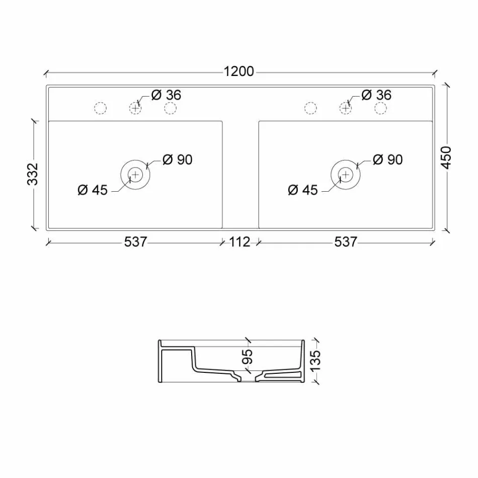 Wastafel in modern design keramische Zon 120x45 cm Made in Italy Viadurini