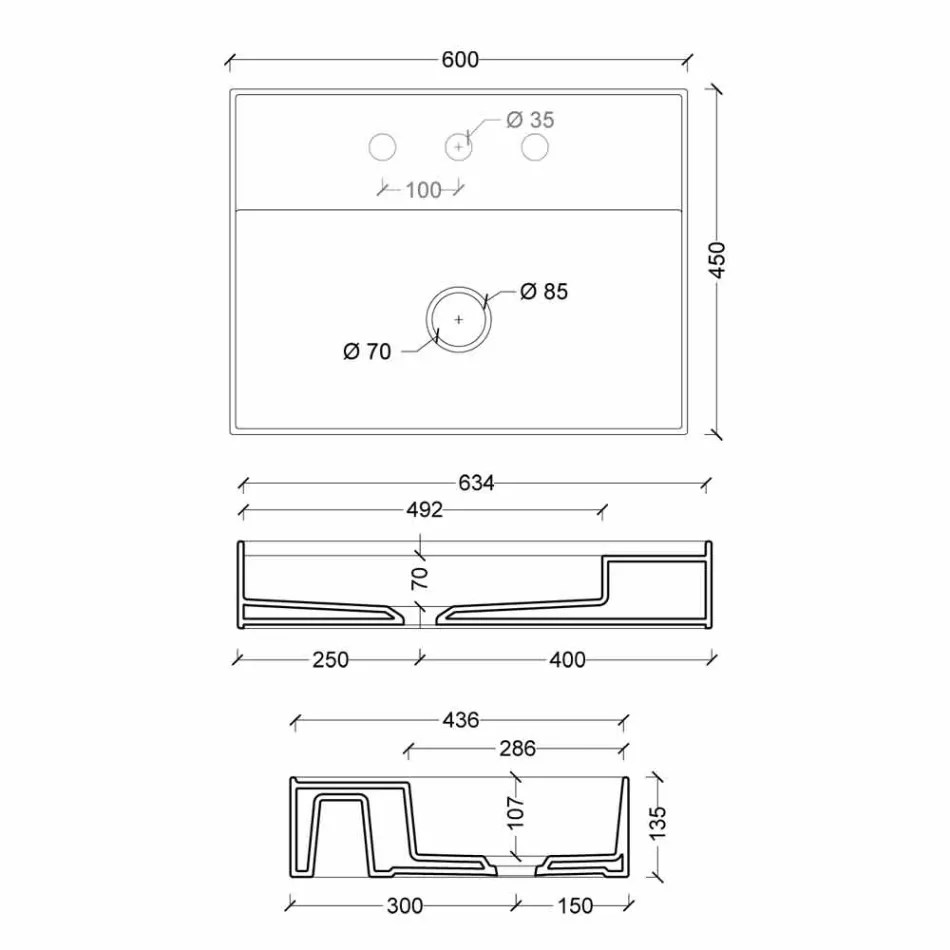 Wastafel in de Zon 60x45 cm keramische modern design, made in Italy Viadurini