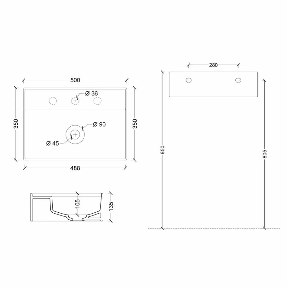 Wastafel in de Zon 50x35 cm keramische, verschillende kleuren verkrijgbaar Viadurini