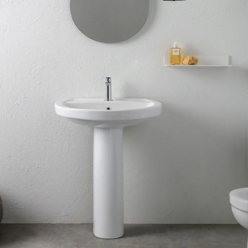 Witte keramische wastafel op voetstuk met een elegant modern design - Silica Viadurini