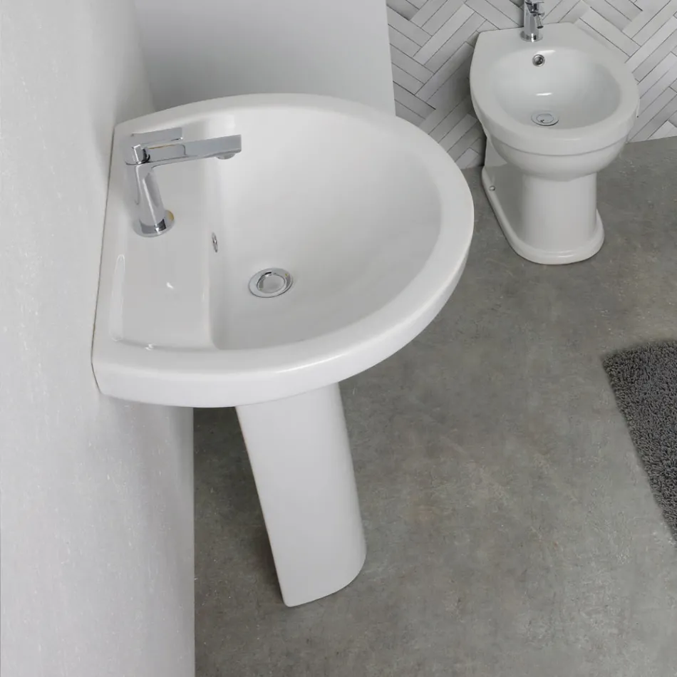 Witte keramische wastafel op voetstuk met een elegant modern design - Silica Viadurini