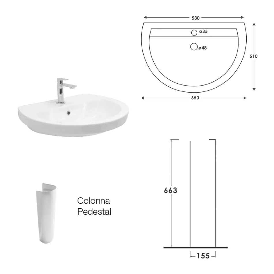 Witte keramische wastafel op voetstuk met een elegant modern design - Silica Viadurini
