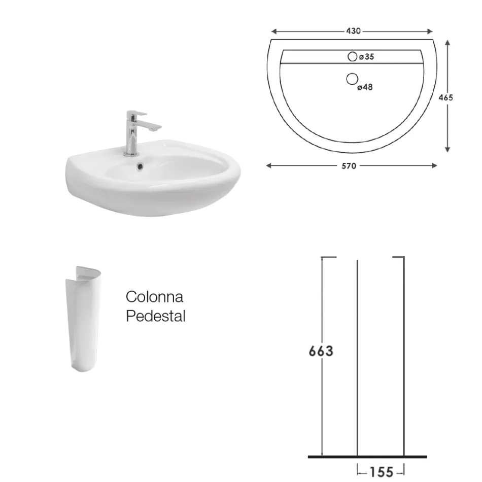 Witte keramische wastafel op voetstuk met een elegant modern design - Silica Viadurini