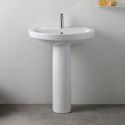 Witte keramische wastafel op voetstuk met een elegant modern design - Silica Viadurini