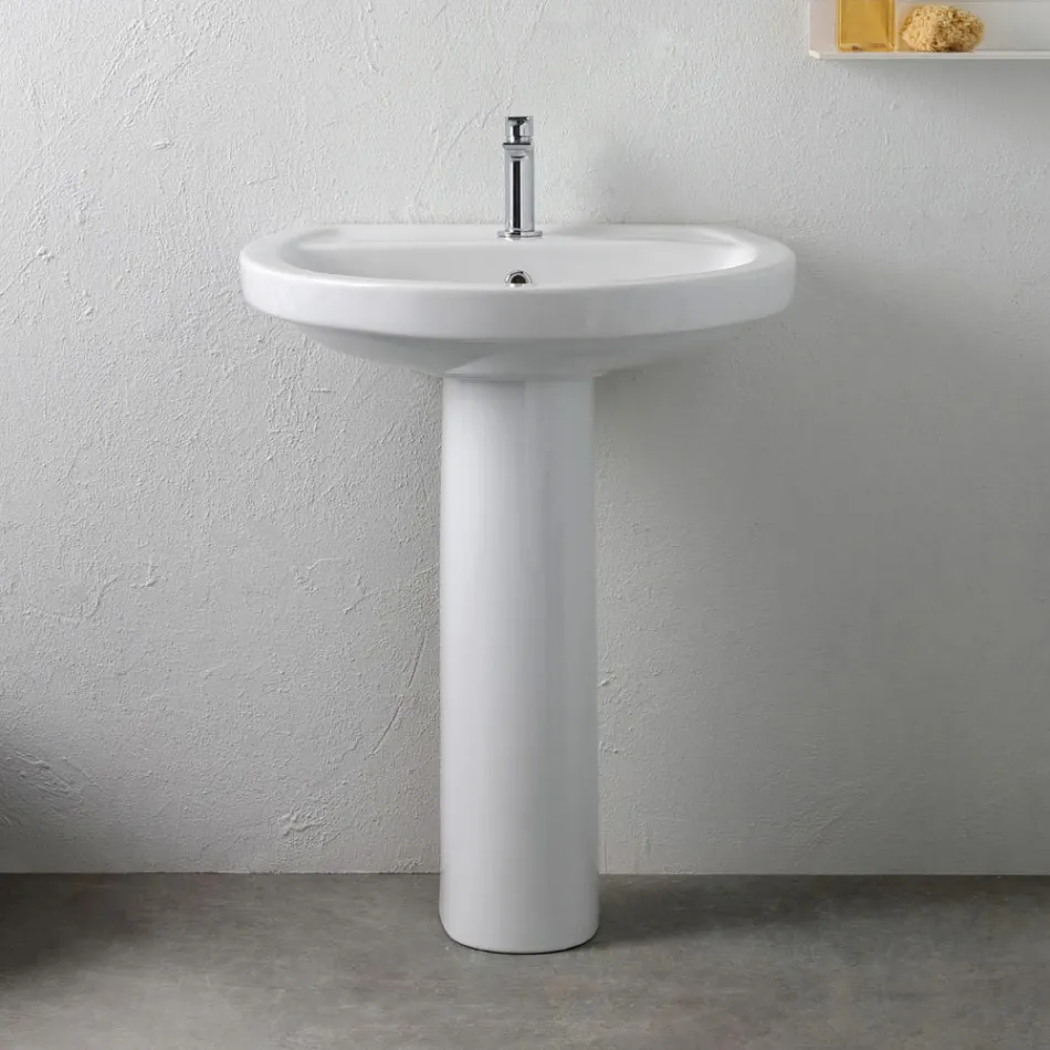 Witte keramische wastafel op voetstuk met een elegant modern design - Silica Viadurini