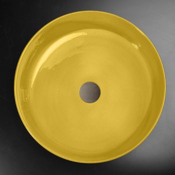 Gele ronde wastafel in geglazuurde klei gemaakt in Italië - Tatiana