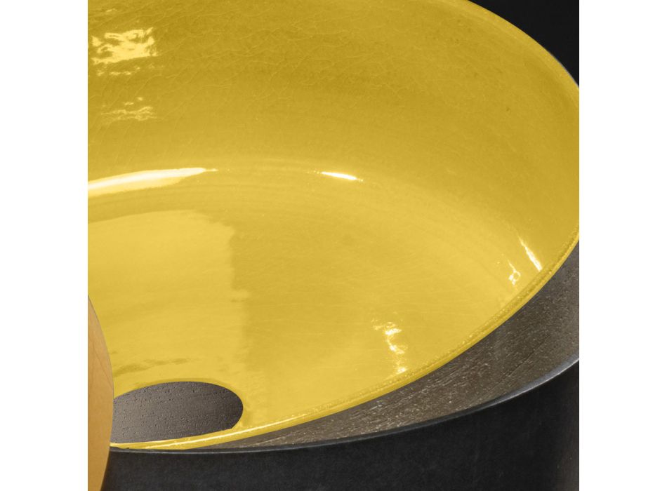 Gele ronde wastafel in geglazuurde klei gemaakt in Italië - Tatiana Viadurini