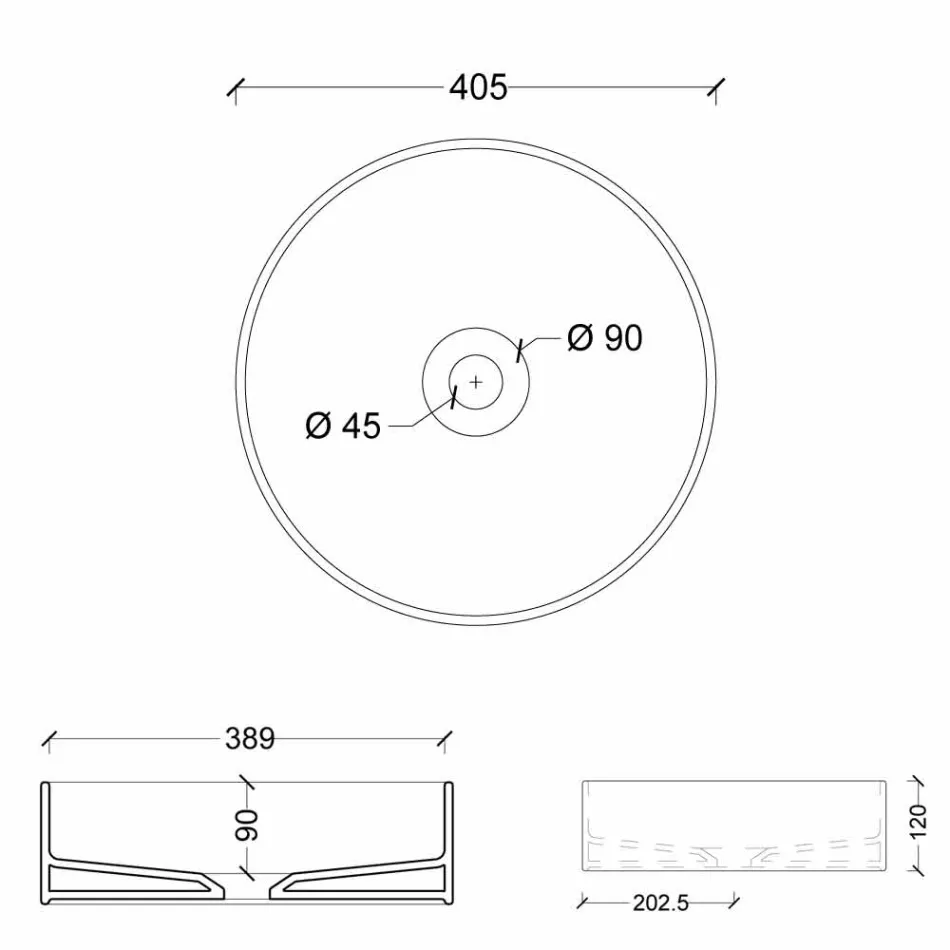 round wastafel in moderne keramische Cirkel van de Zon diameter 40 cm Viadurini