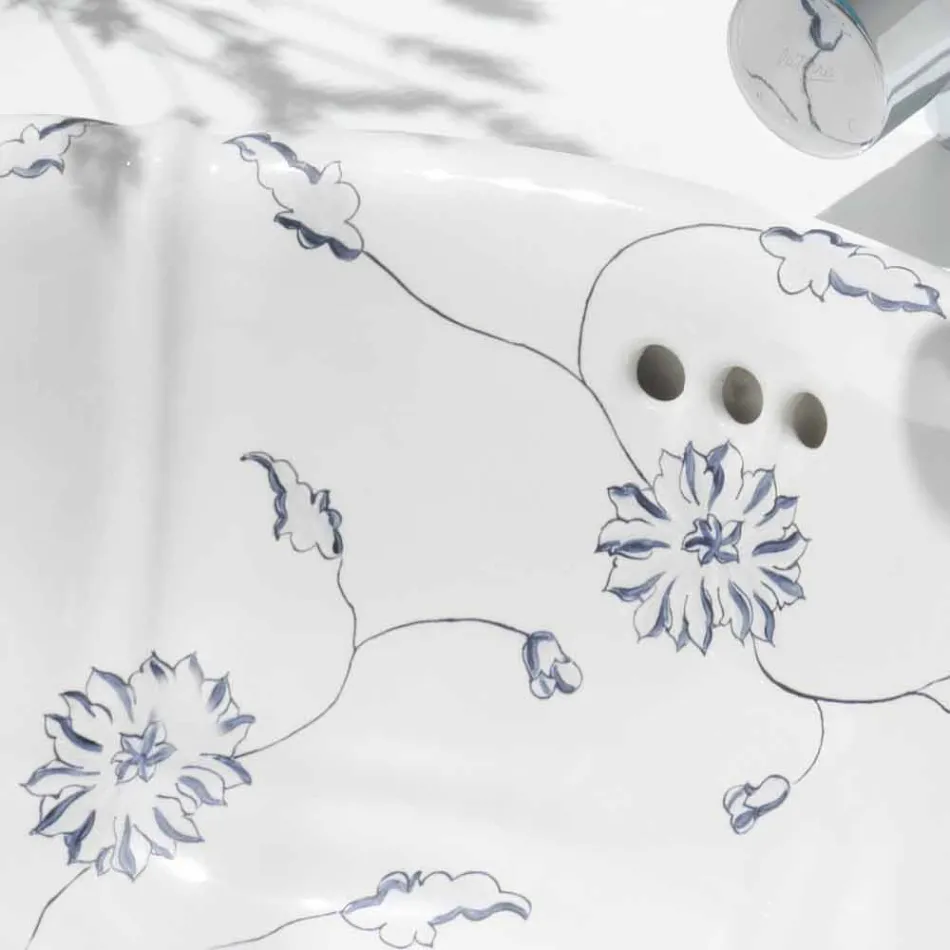 Ronde verzonken wasbak in klassiek porselein gemaakt in Italië, Santiago Viadurini