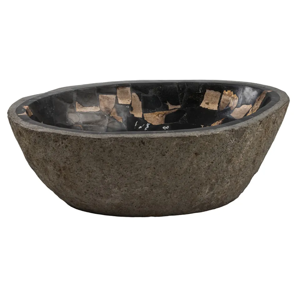 Aanrecht wastafel handgemaakt in riviersteen, Palizzi Viadurini