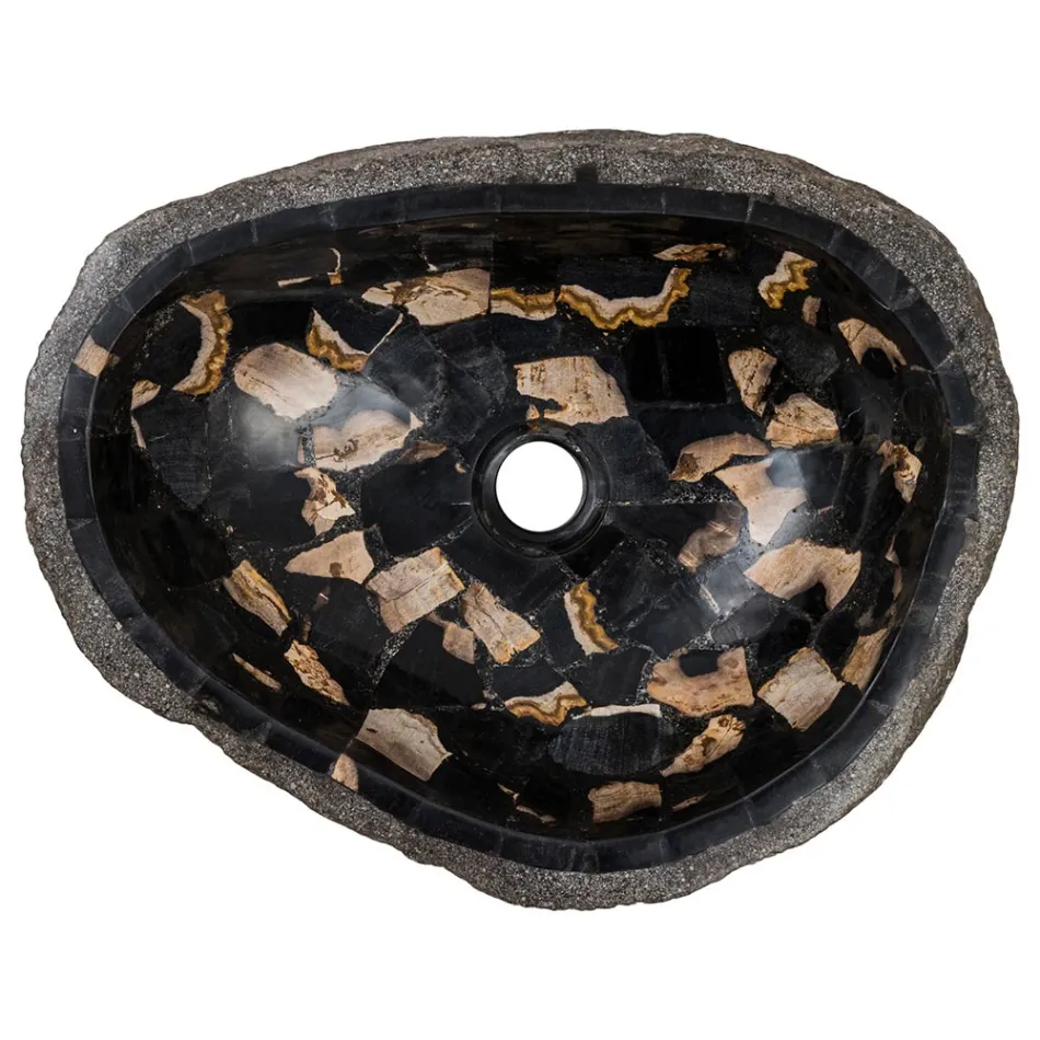 Aanrecht wastafel handgemaakt in riviersteen, Palizzi Viadurini